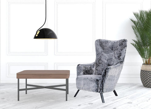 Mid Century Glam Grey Faux Fur Accent Chair